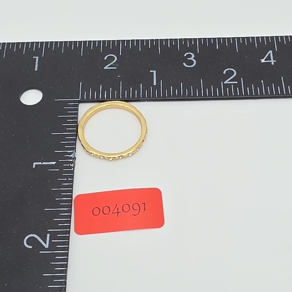 Vintage COACH Signed Ring Clear Crystals Inset Yellow Gold Tone Stackable Size 7